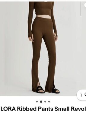 NYLORA Brown Ribbed High-Waist Flare Pants with Front Slits